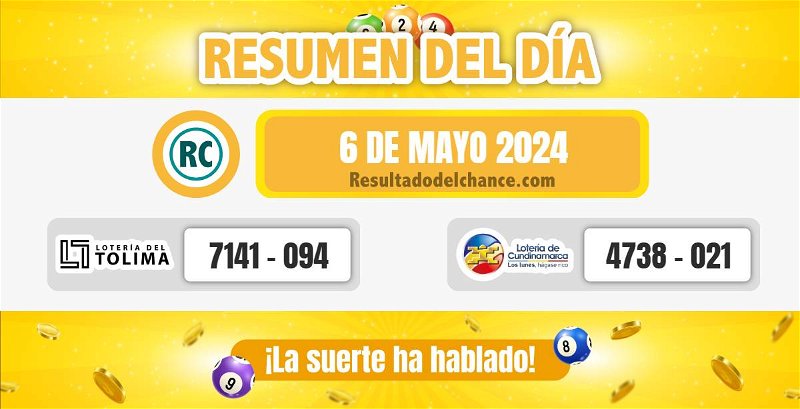 Últimos resultados de Loterías de Tolima y Cundinamarca de ayer lunes 6 de mayo de 2024