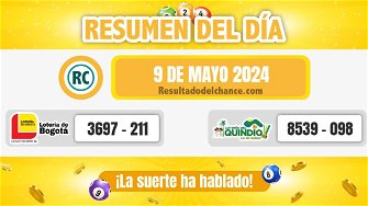 Últimos resultados de Loterías de Bogotá y Quindío del jueves 9 de mayo de 2024
