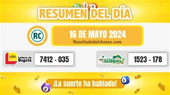 Loterías de Bogotá y Quindío del jueves 16 de mayo de 2024