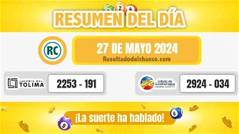 Resultados de Loterías de Tolima y Cundinamarca del lunes 27 de mayo de 2024