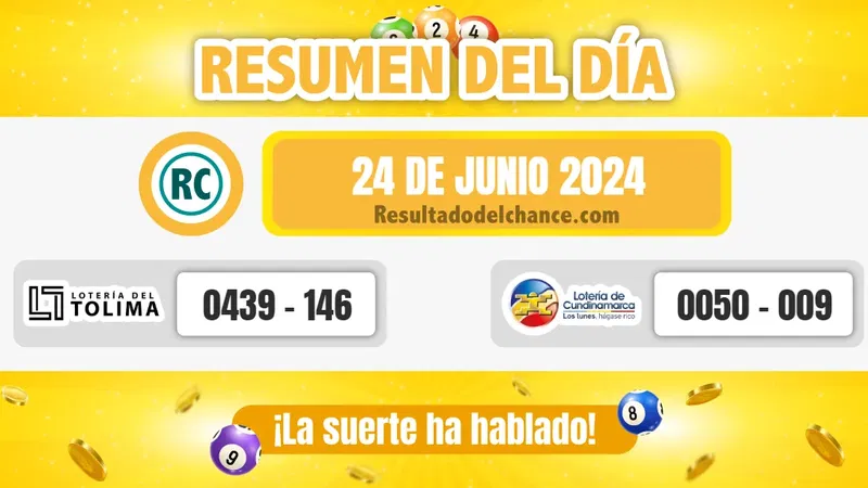 Resultados de Loterías de Tolima y Cundinamarca de anoche lunes 24 de junio de 2024