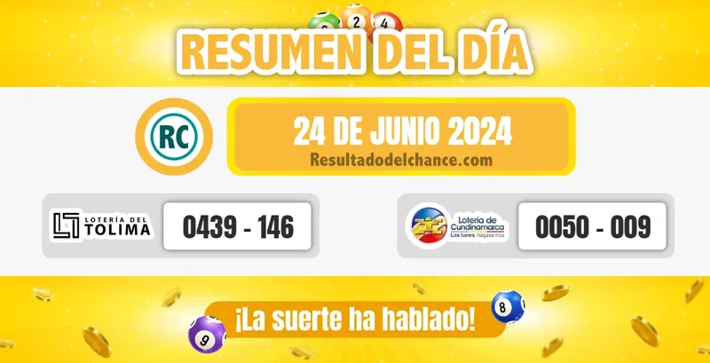 Resultados de Loterías de Tolima y Cundinamarca de anoche lunes 24 de junio de 2024