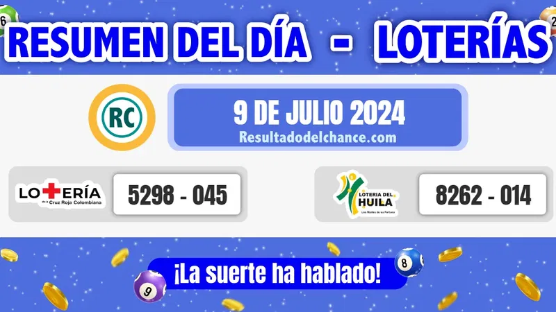 Últimos resultados de Loterías de la Cruz Roja y Huila de ayer martes 9 de julio de 2024