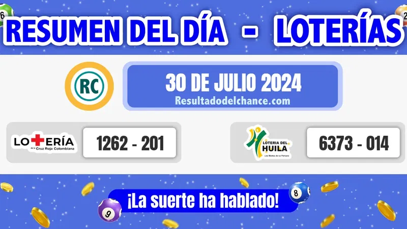 Loterías de la Cruz Roja y Huila de ayer martes 30 de julio de 2024