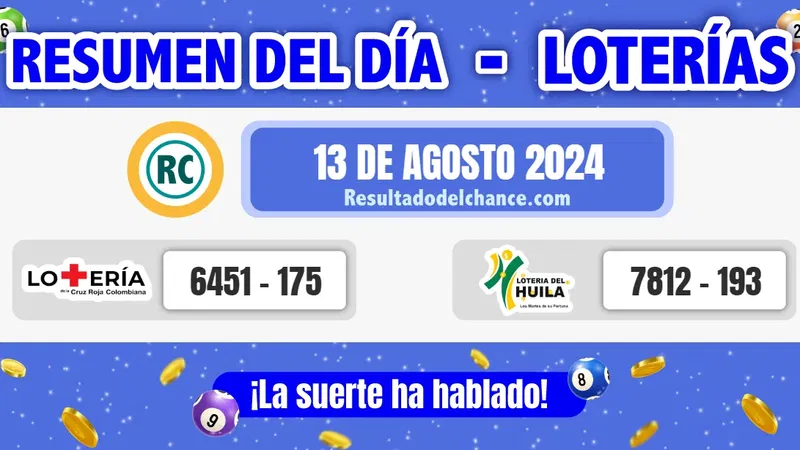 Loterías de la Cruz Roja y Huila de anoche martes 13 de agosto de 2024