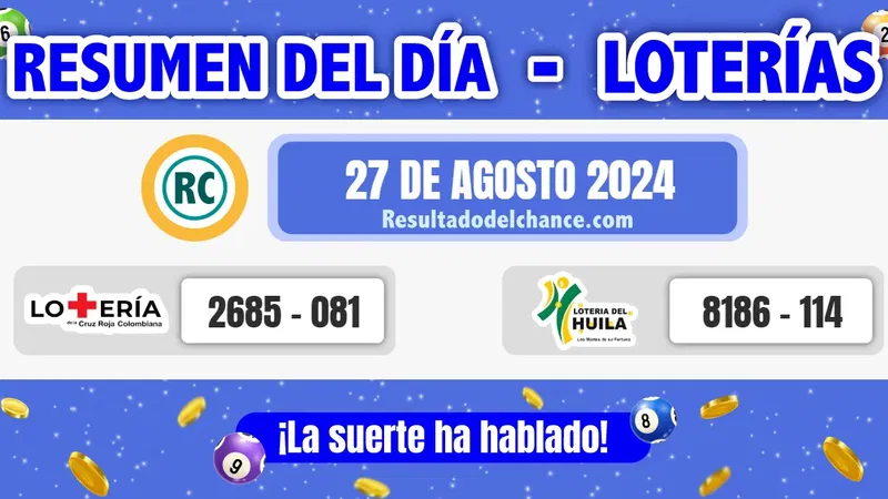 Resultados de Loterías de la Cruz Roja y Huila de anoche martes 27 de agosto de 2024