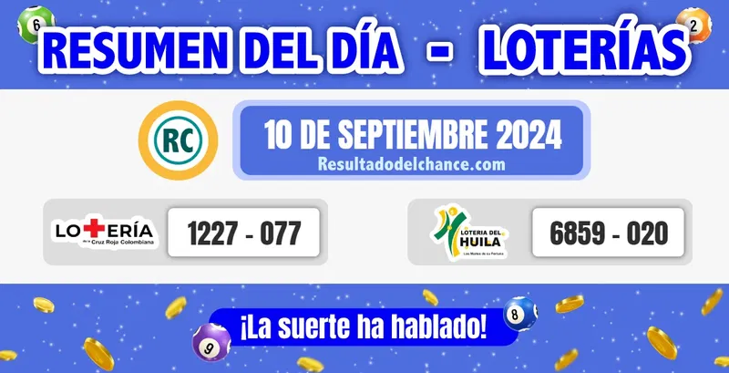 Resultados de Loterías de la Cruz Roja y Huila del martes 10 de septiembre de 2024