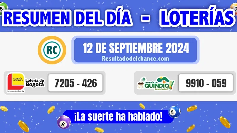 Loterías de Bogotá y Quindío de hoy jueves 12 de septiembre de 2024