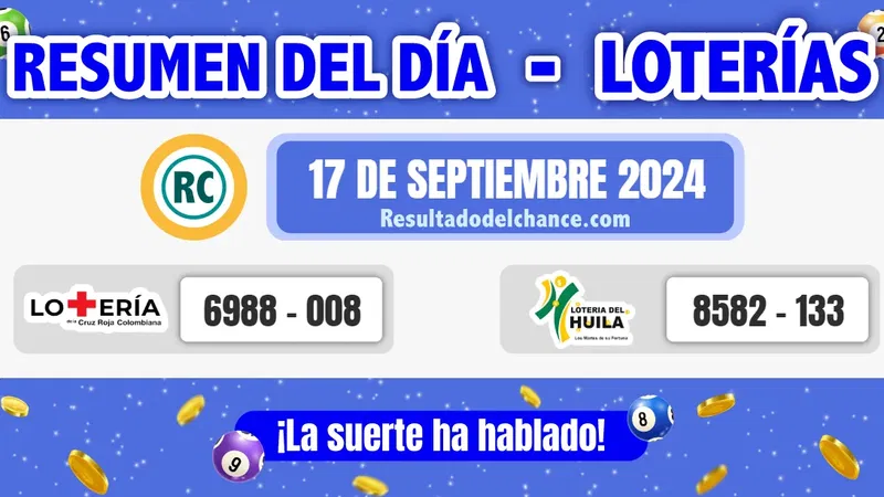 Últimos resultados de Loterías de la Cruz Roja y Huila de hoy martes 17 de septiembre de 2024