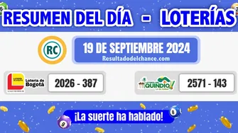 Últimos resultados de Loterías de Bogotá y Quindío de ayer jueves 19 de septiembre de 2024