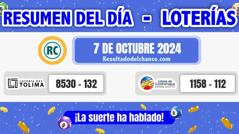 Loterías de Tolima y Cundinamarca de ayer lunes 7 de octubre de 2024