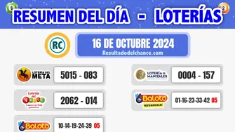 Loterías de Meta, Valle, Manizales y Baloto de ayer miércoles 16 de octubre de 2024