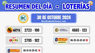 Loterías de Meta, Valle, Manizales y Baloto de ayer miércoles 30 de octubre de 2024