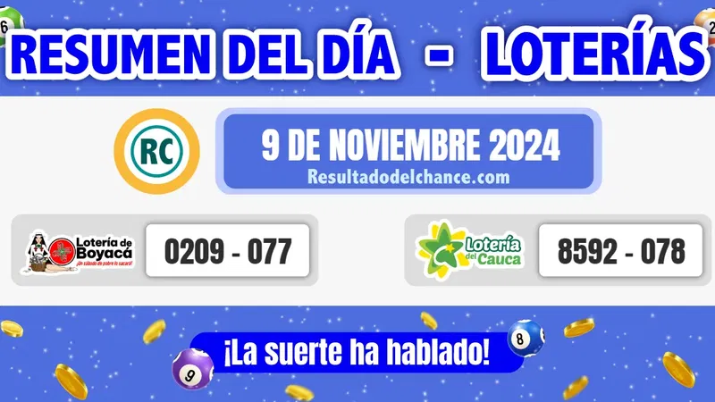 Loterías de Boyacá y Cauca de ayer sábado 9 de noviembre de 2024