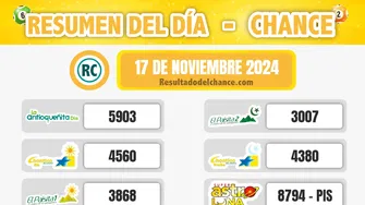 Motilón Tarde, Evening, Antioqueñita tarde y todos los chances del domingo 17 de noviembre de 2024