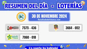 Loterías de Boyacá, Cauca y Lotería Extra de Colombia del sábado 30 de noviembre de 2024