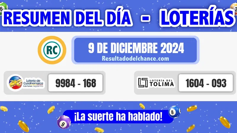 Últimos resultados de Loterías de Tolima y Cundinamarca de hoy lunes 9 de diciembre de 2024