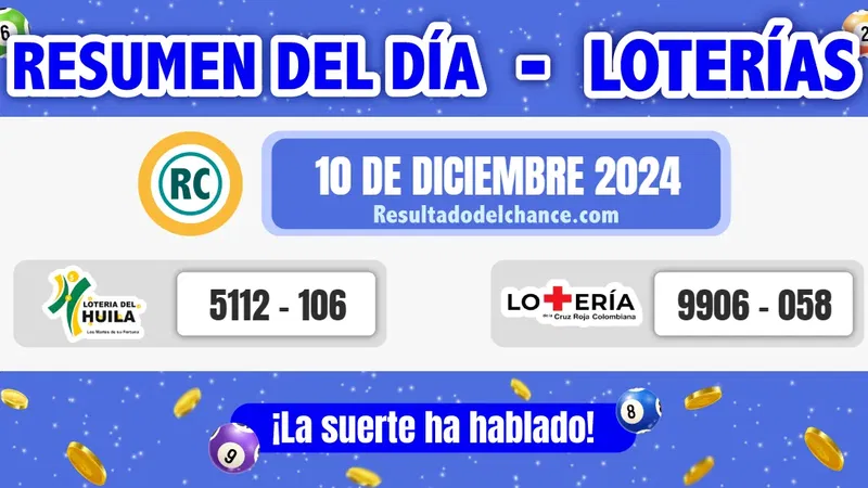 Resultados de Loterías de la Cruz Roja y Huila de hoy martes 10 de diciembre de 2024