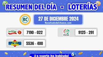 Loterías de Medellín, Risaralda y Santander del viernes 27 de diciembre de 2024