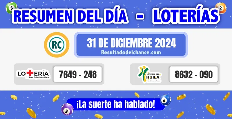 Loterías de la Cruz Roja y Huila del martes 31 de diciembre de 2024