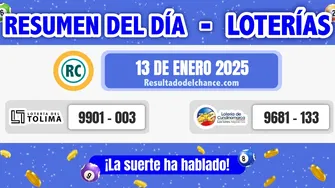 Últimos resultados de Loterías de Tolima y Cundinamarca de hoy lunes 13 de enero de 2025