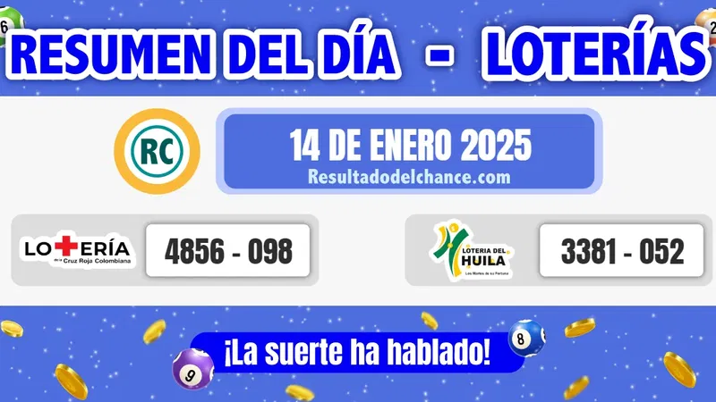 Últimos resultados de Loterías de la Cruz Roja y Huila de hoy martes 14 de enero de 2025