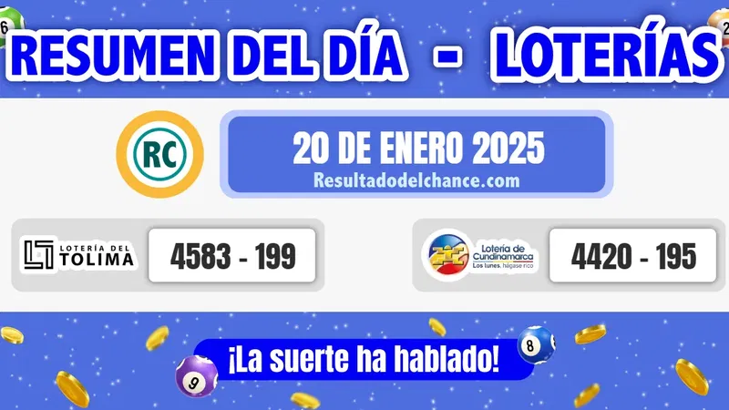 Resultados de Loterías de Tolima y Cundinamarca de anoche lunes 20 de enero de 2025