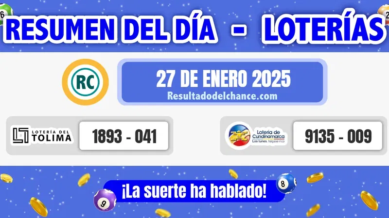 Loterías de Tolima y Cundinamarca de ayer lunes 27 de enero de 2025