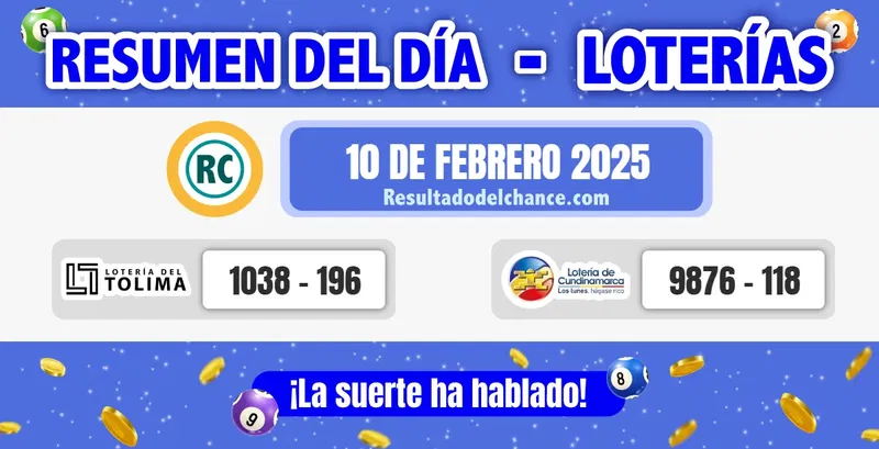 Loterías de Tolima y Cundinamarca de ayer lunes 10 de febrero de 2025