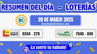 Últimos resultados de Loterías de Bogotá y Quindío de hoy jueves 20 de marzo de 2025