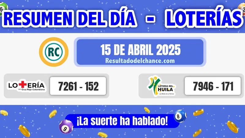 Resultados de Loterías de la Cruz Roja y Huila de ayer martes 15 de abril de 2025