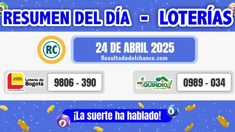 Loterías de Bogotá y Quindío de anoche jueves 24 de abril de 2025