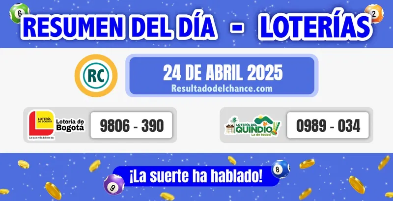 Loterías de Bogotá y Quindío de anoche jueves 24 de abril de 2025