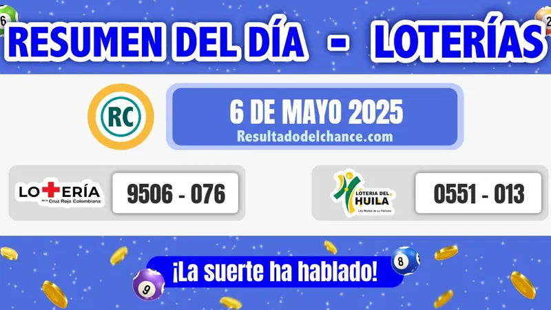 Resultados de Loterías de la Cruz Roja y Huila de hoy martes 6 de mayo de 2025