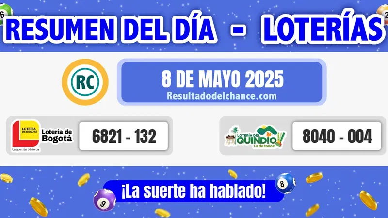 Loterías de Bogotá y Quindío del jueves 8 de mayo de 2025