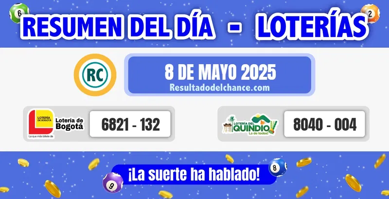 Loterías de Bogotá y Quindío del jueves 8 de mayo de 2025