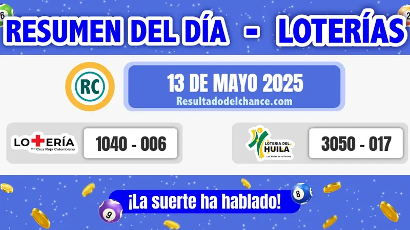 Resultados de Loterías de la Cruz Roja y Huila de hoy martes 13 de mayo de 2025