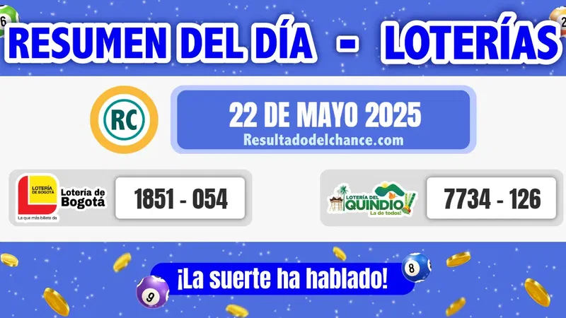 Últimos resultados de Loterías de Bogotá y Quindío de ayer jueves 22 de mayo de 2025
