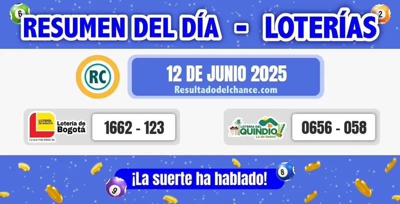 Resultados de Loterías de Bogotá y Quindío del jueves 12 de junio de 2025