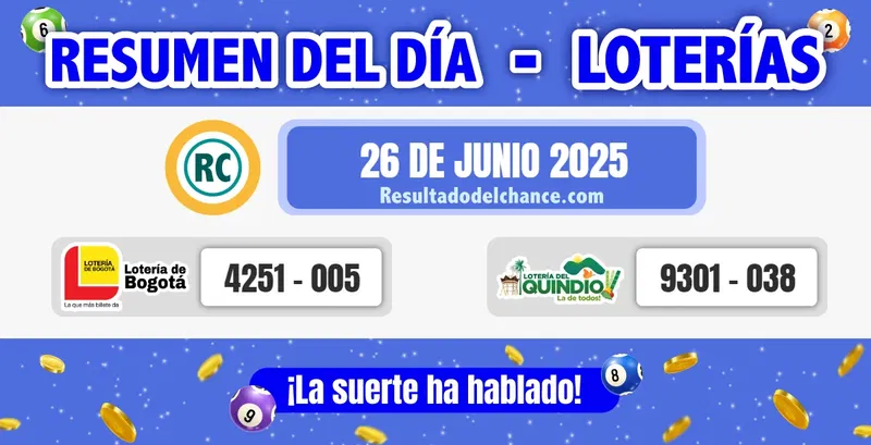 Loterías de Bogotá y Quindío de ayer jueves 26 de junio de 2025