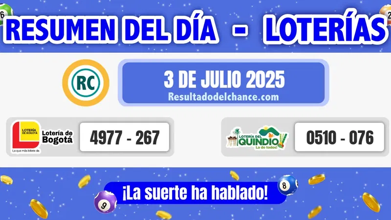 Loterías de Bogotá y Quindío del jueves 3 de julio de 2025