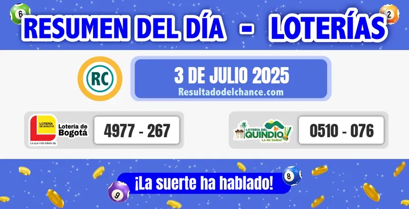 Loterías de Bogotá y Quindío del jueves 3 de julio de 2025