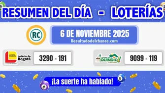 Resultados de Loterías de Bogotá y Quindío del jueves 6 de noviembre de 2025