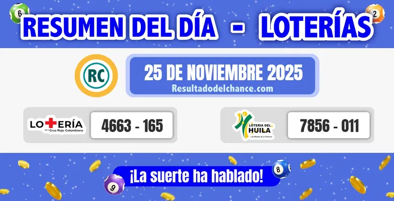 Loterías de la Cruz Roja y Huila del martes 25 de noviembre de 2025