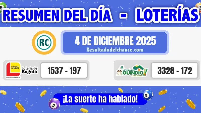 Resultados de Loterías de Bogotá y Quindío de ayer jueves 4 de diciembre de 2025