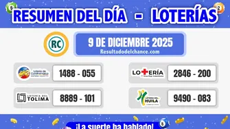 Loterías de Tolima, Cundinamarca, la Cruz Roja y Huila de ayer martes 9 de diciembre de 2025
