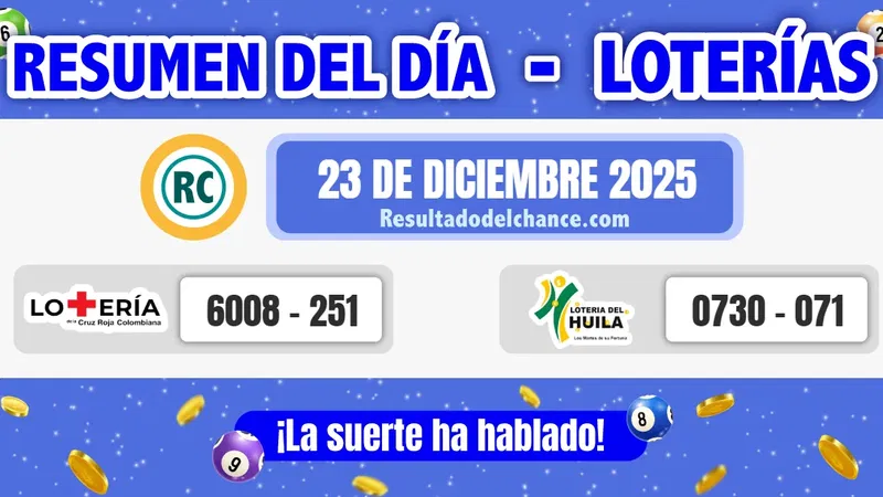 Resultados de Loterías de la Cruz Roja y Huila del martes 23 de diciembre de 2025