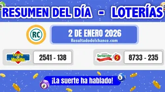 Loterías de Medellín y Santander del viernes 2 de enero de 2026