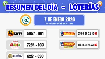 Resultados de Loterías de Meta, Valle, Manizales y Baloto de ayer miércoles 7 de enero de 2026
