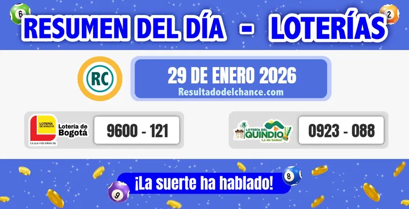 Loterías de Bogotá y Quindío del jueves 29 de enero de 2026